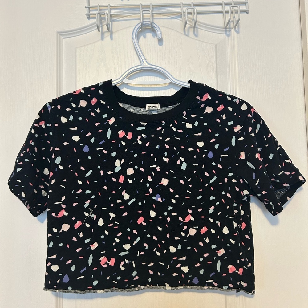 Garage Black Crop Top with Colorful Confetti Pattern
